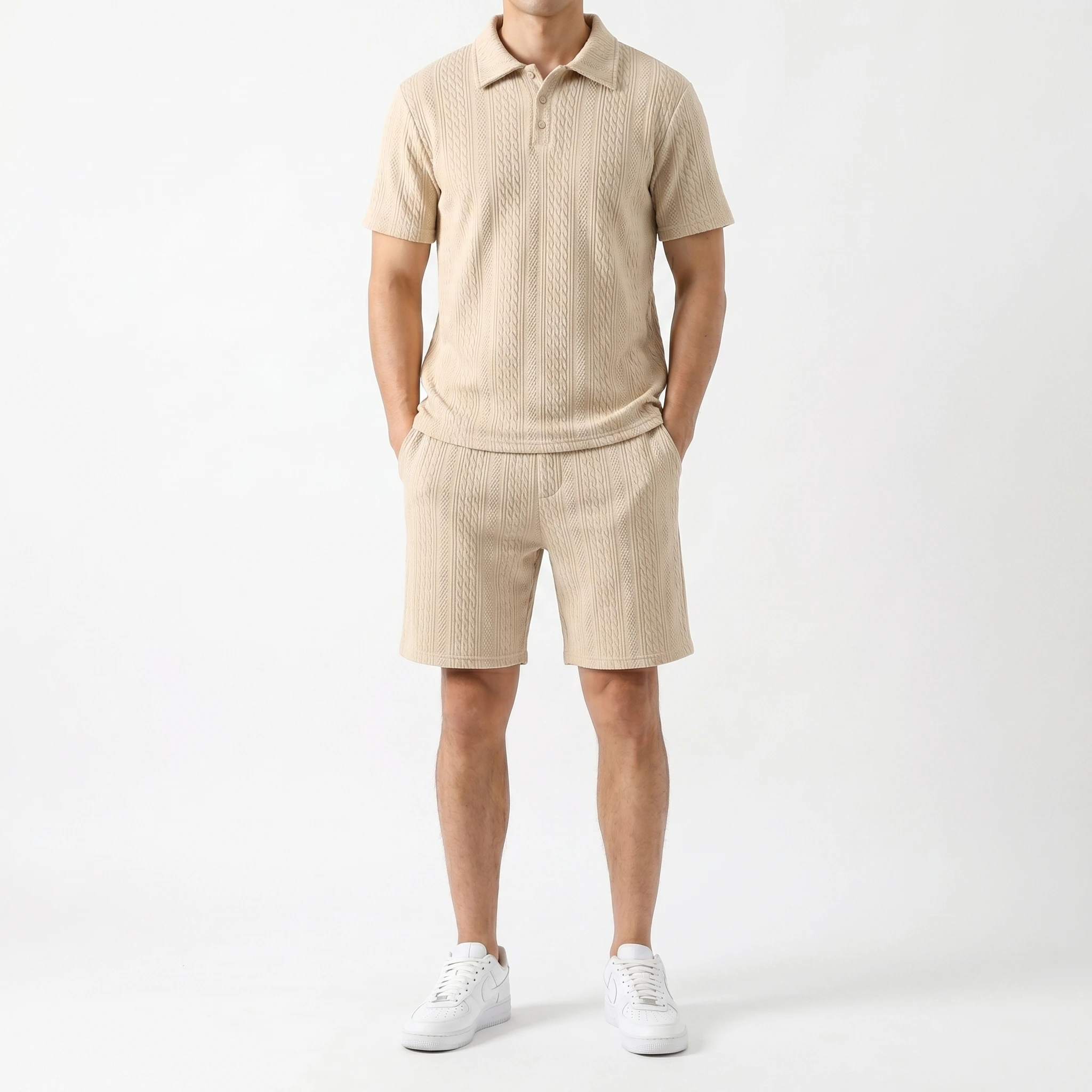 Conjunto Polo Texturizado Beige al reves