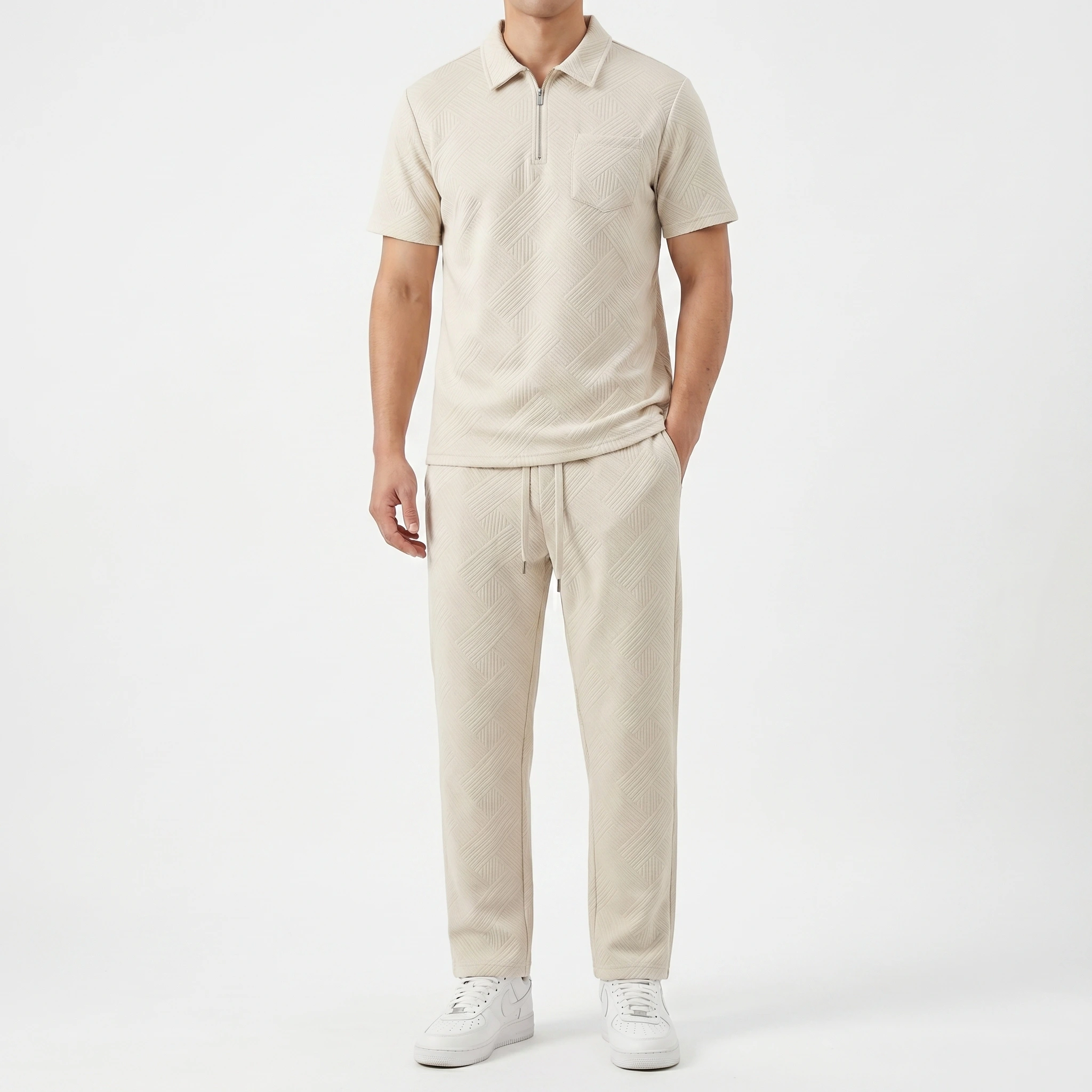 Conjunto Polo con Cierre y Pantalon Beige al reves